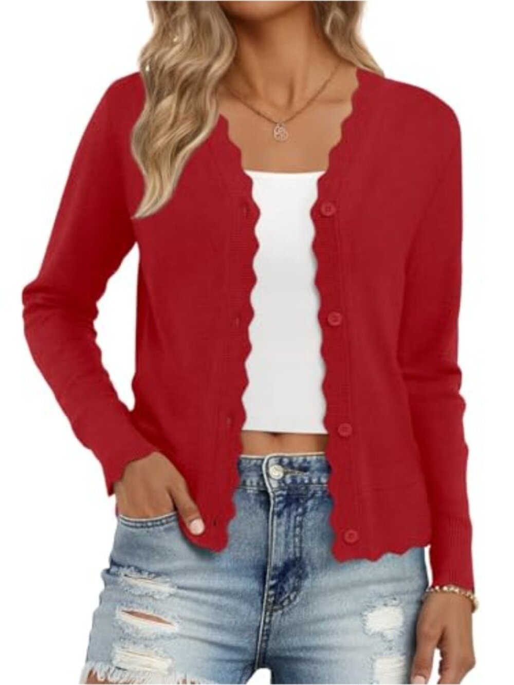 Women V-Neck Button Down Cardigan Ruffle Ribbed Long Sleeve Sweater